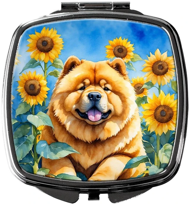 Main image of Chow Chow in Sunflowers Compact Mirror Decorative Travel Makeup Mirror for Women Girls Gifts Pocket Makeup Mirror Folding Handheld