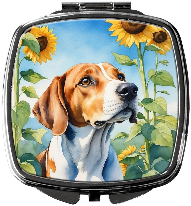 Main image of English Foxhound in Sunflowers Compact Mirror Decorative Travel Makeup Mirror for Women Girls Gifts Pocket Makeup Mirror Folding Handheld