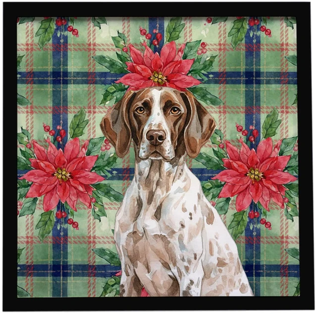 Main image of German Shorthaired Pointer Christmas PoinsettIas Framed Metal Print Bathroom, Kitchen, Office, Home Decor Wall Art Ready to Hang, Square, 8X8