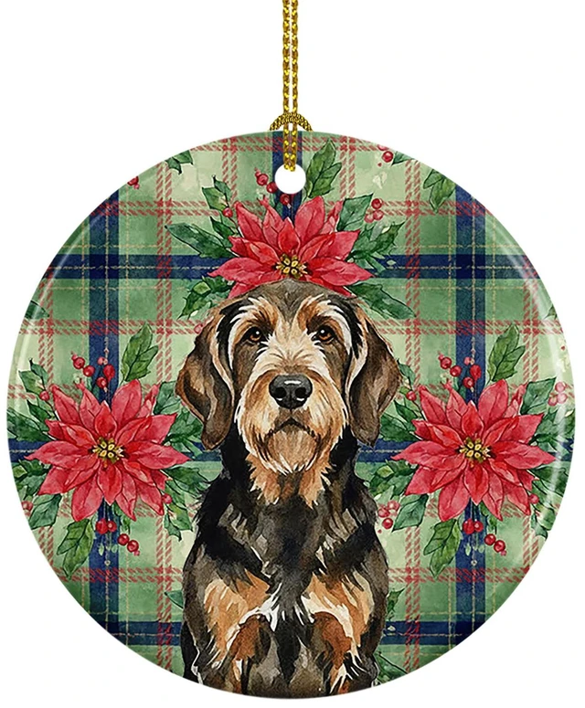 Main image of Black and Tan Otterhound Christmas PoinsettIas Ceramic Ornament Christmas Tree Hanging Decorations for Home Christmas Holiday, Party, Gift, 3 in, Multicolor