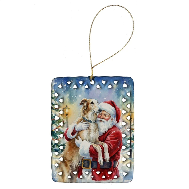 Main image of Borzoi/ with Santa Claus Porcelain Ornament Christmas Tree Hanging Decorations for Home Christmas Holiday, Rectangle, Gift, Multicolor