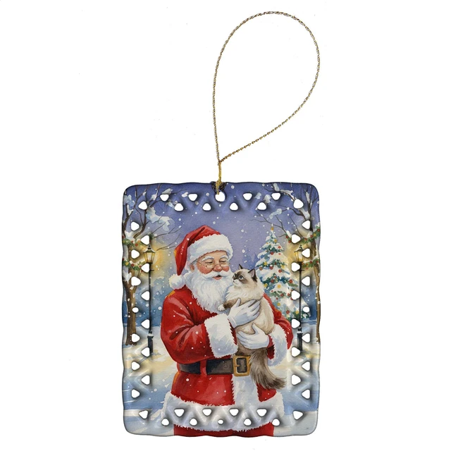 Main image of Ragdoll Cat with Santa Claus Porcelain Ornament Christmas Tree Hanging Decorations for Home Christmas Holiday, Rectangle, Gift, Multicolor