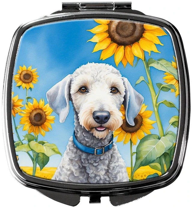 Main image of Bedlington Terrier in Sunflowers Compact Mirror Decorative Travel Makeup Mirror for Women Girls Gifts Pocket Makeup Mirror Folding Handheld