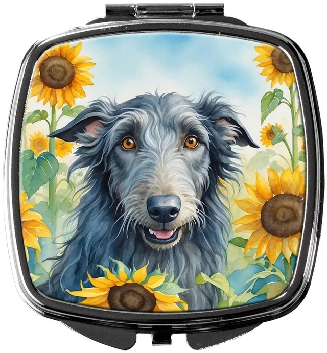 Main image of Scottish Deerhound in Sunflowers Compact Mirror Decorative Travel Makeup Mirror for Women Girls Gifts Pocket Makeup Mirror Folding Handheld