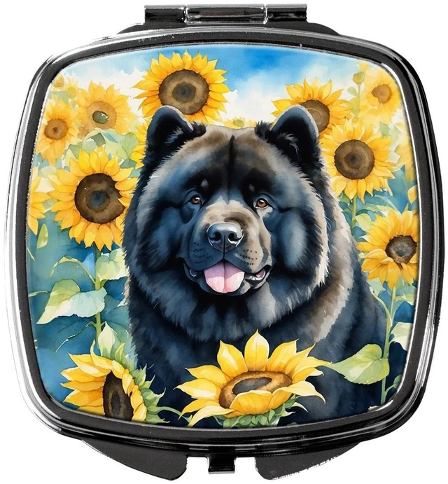 Main image of Chow Chow in Sunflowers Compact Mirror Decorative Travel Makeup Mirror for Women Girls Gifts Pocket Makeup Mirror Folding Handheld
