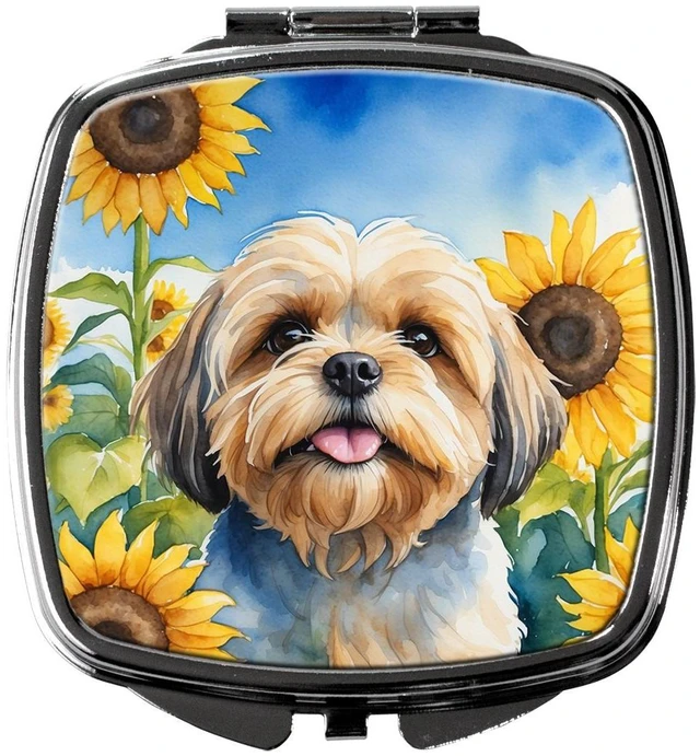 Main image of Lhasa Apso in Sunflowers Compact Mirror Decorative Travel Makeup Mirror for Women Girls Gifts Pocket Makeup Mirror Folding Handheld