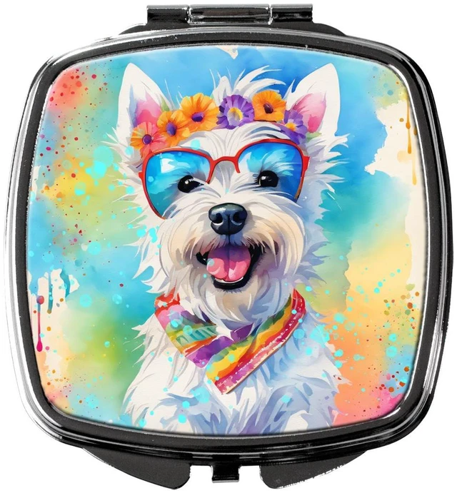 Main image of Westie Hippie Dawg Compact Mirror Decorative Travel Makeup Mirror for Women Girls Gifts Pocket Makeup Mirror Folding Handheld