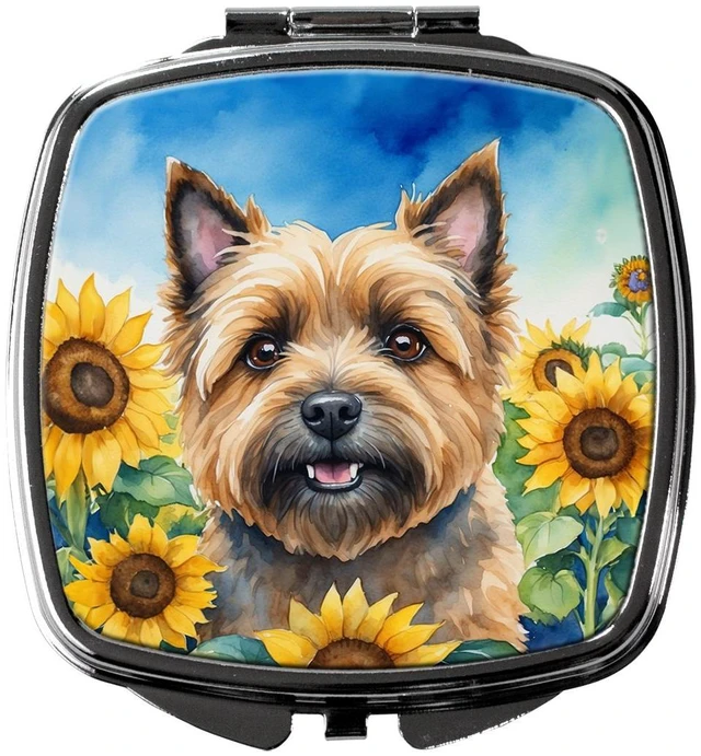 Main image of Cairn Terrier in Sunflowers Compact Mirror Decorative Travel Makeup Mirror for Women Girls Gifts Pocket Makeup Mirror Folding Handheld