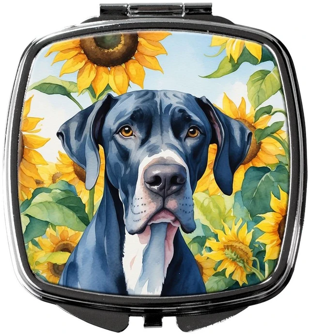 Main image of Great Dane in Sunflowers Compact Mirror Decorative Travel Makeup Mirror for Women Girls Gifts Pocket Makeup Mirror Folding Handheld