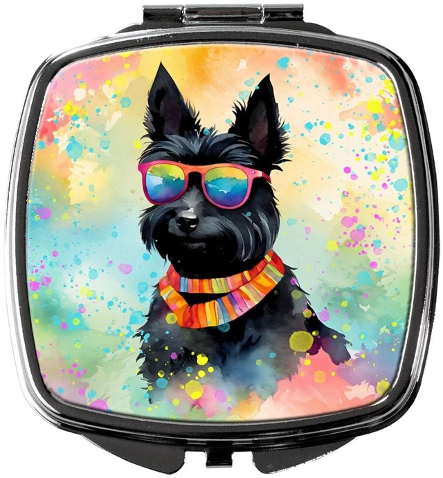 Main image of Scottish Terrier Hippie Dawg Compact Mirror Decorative Travel Makeup Mirror for Women Girls Gifts Pocket Makeup Mirror Folding Handheld