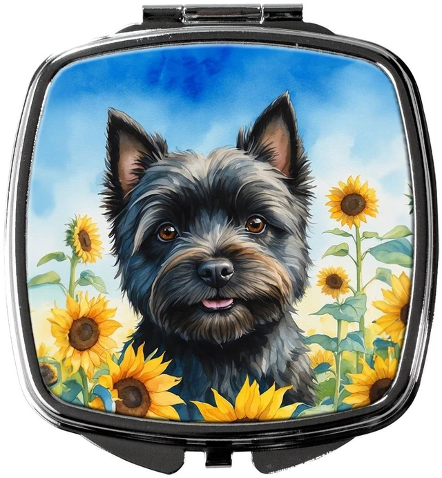 Main image of Cairn Terrier in Sunflowers Compact Mirror Decorative Travel Makeup Mirror for Women Girls Gifts Pocket Makeup Mirror Folding Handheld