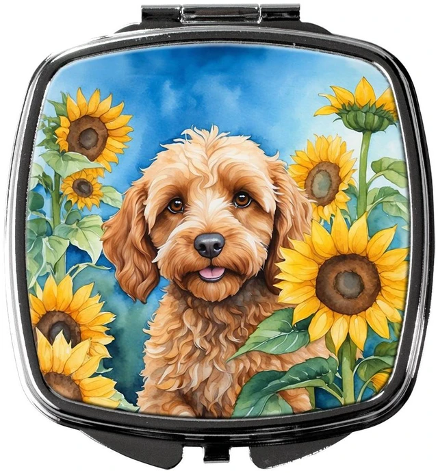 Main image of Cockapoo in Sunflowers Compact Mirror Decorative Travel Makeup Mirror for Women Girls Gifts Pocket Makeup Mirror Folding Handheld