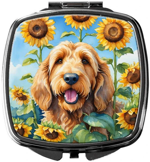 Main image of Otterhound in Sunflowers Compact Mirror Decorative Travel Makeup Mirror for Women Girls Gifts Pocket Makeup Mirror Folding Handheld