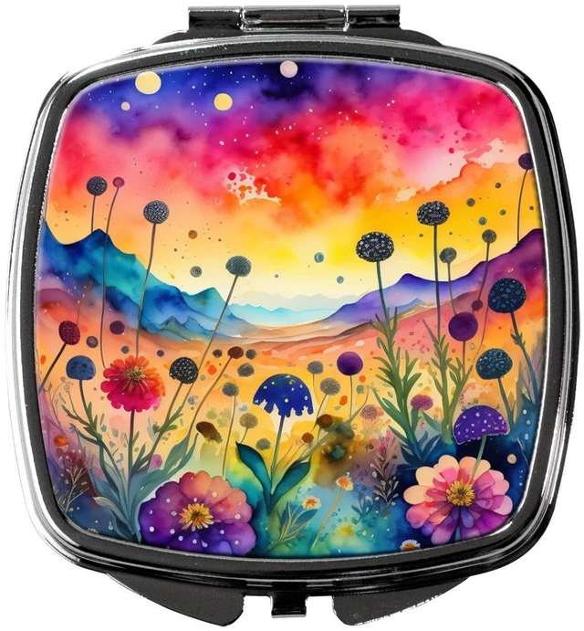 Main image of Colorful Scabiosa Compact Mirror Decorative Travel Makeup Mirror for Women Girls Gifts Pocket Makeup Mirror Folding Handheld
