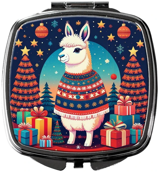 Main image of Llama Christmas Compact Mirror Decorative Travel Makeup Mirror for Women Girls Gifts Pocket Makeup Mirror Folding Handheld