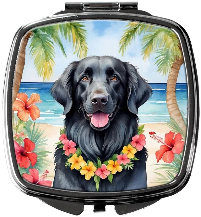 Main image of Flat-Coated Retriever Luau Compact Mirror Decorative Travel Makeup Mirror for Women Girls Gifts Pocket Makeup Mirror Folding Handheld