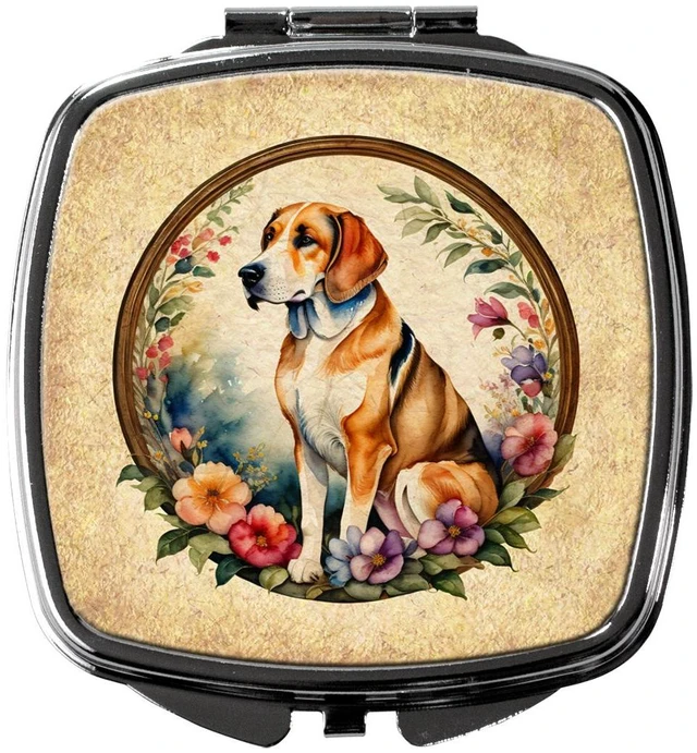 Main image of American Foxhound and Flowers Compact Mirror Decorative Travel Makeup Mirror for Women Girls Gifts Pocket Makeup Mirror Folding Handheld