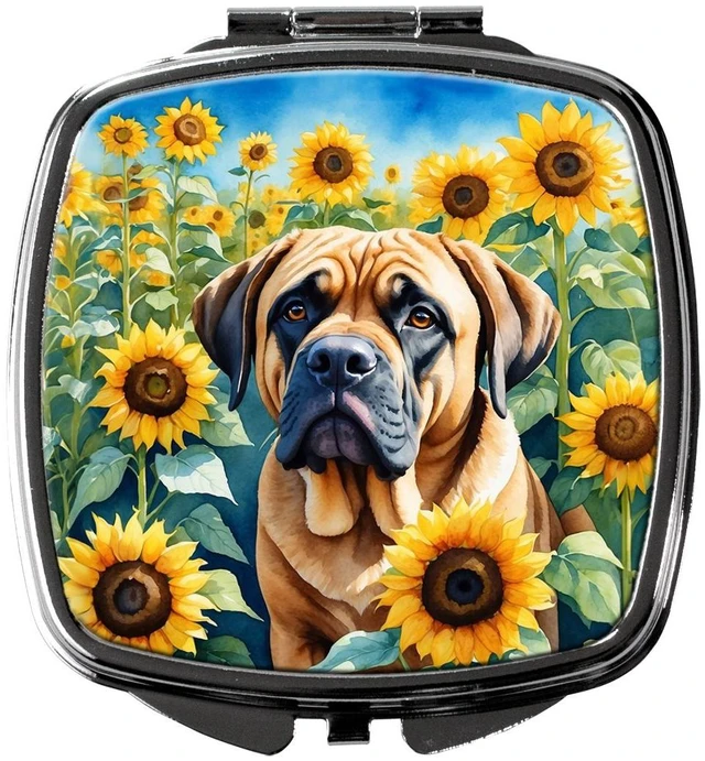 Main image of Mastiff in Sunflowers Compact Mirror Decorative Travel Makeup Mirror for Women Girls Gifts Pocket Makeup Mirror Folding Handheld