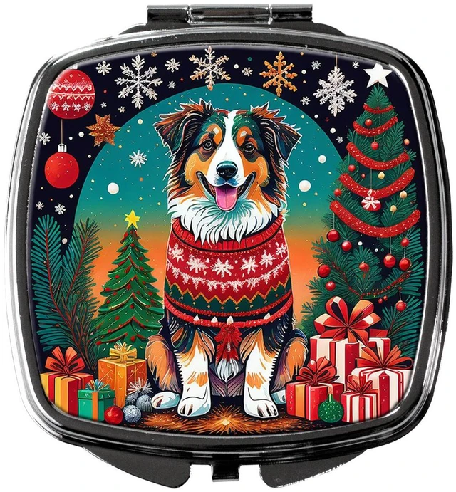 Main image of Australian Shepherd Christmas Compact Mirror Decorative Travel Makeup Mirror for Women Girls Gifts Pocket Makeup Mirror Folding Handheld
