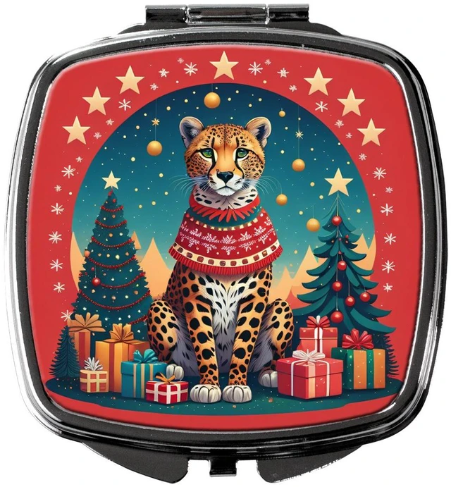 Main image of Cheetah Christmas Compact Mirror Decorative Travel Makeup Mirror for Women Girls Gifts Pocket Makeup Mirror Folding Handheld
