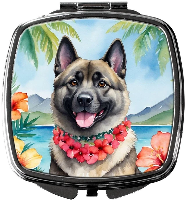 Main image of Norwegian Elkhound Luau Compact Mirror Decorative Travel Makeup Mirror for Women Girls Gifts Pocket Makeup Mirror Folding Handheld