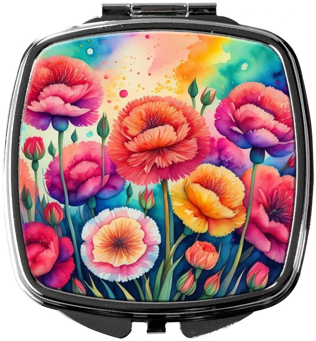 Main image of Colorful Carnations Compact Mirror Decorative Travel Makeup Mirror for Women Girls Gifts Pocket Makeup Mirror Folding Handheld