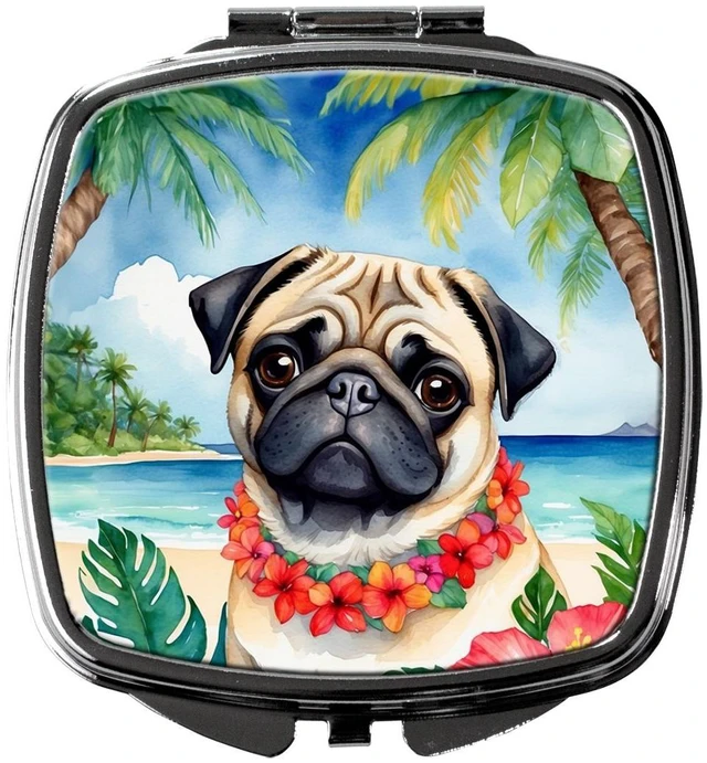 Main image of Pug Luau Compact Mirror Decorative Travel Makeup Mirror for Women Girls Gifts Pocket Makeup Mirror Folding Handheld