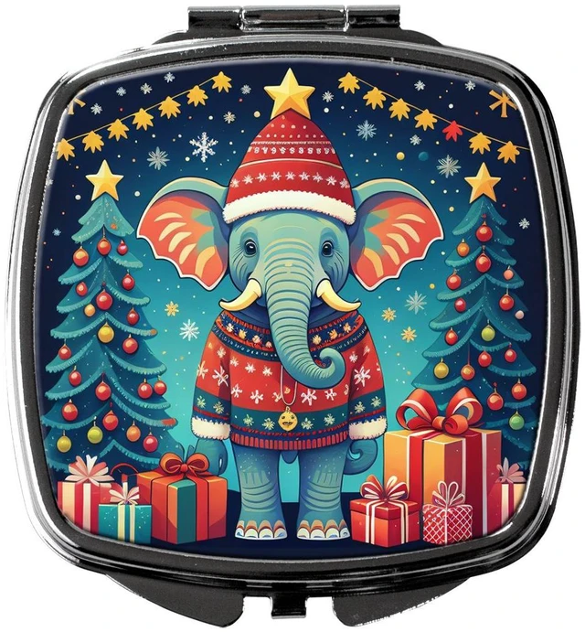 Main image of Elephant Christmas Compact Mirror Decorative Travel Makeup Mirror for Women Girls Gifts Pocket Makeup Mirror Folding Handheld