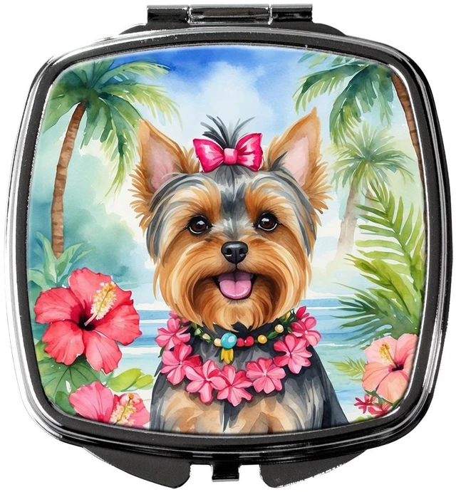 Main image of Yorkshire Terrier Luau Compact Mirror Decorative Travel Makeup Mirror for Women Girls Gifts Pocket Makeup Mirror Folding Handheld