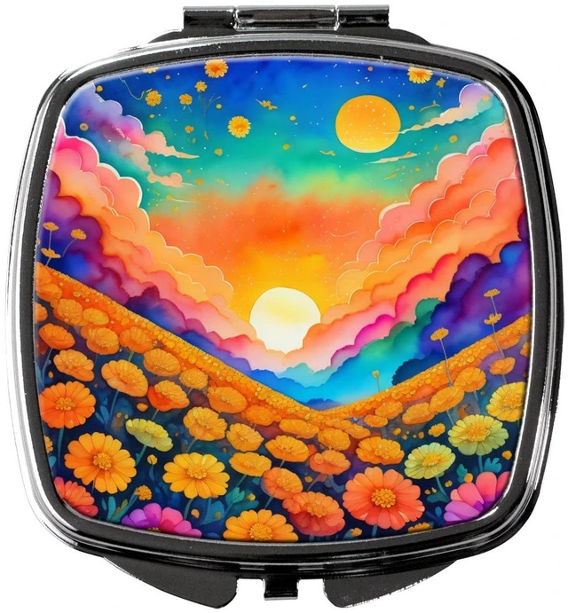 Main image of Colorful Marigolds Compact Mirror Decorative Travel Makeup Mirror for Women Girls Gifts Pocket Makeup Mirror Folding Handheld