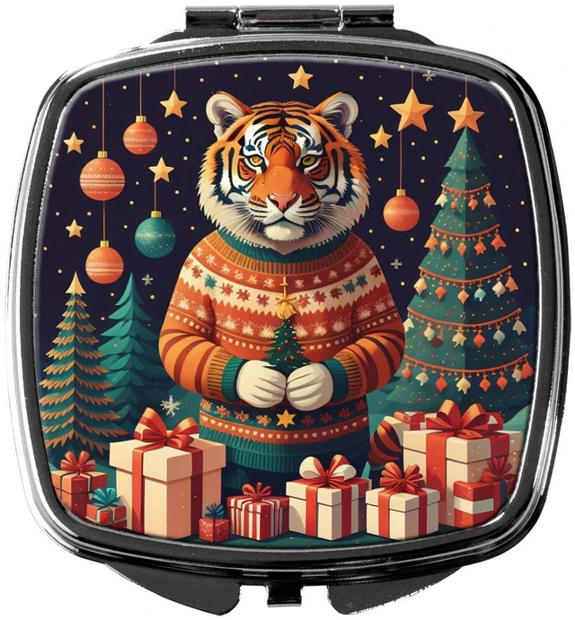 Main image of Tiger Christmas Compact Mirror Decorative Travel Makeup Mirror for Women Girls Gifts Pocket Makeup Mirror Folding Handheld