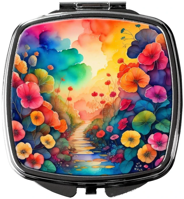Main image of Colorful Begonias Compact Mirror Decorative Travel Makeup Mirror for Women Girls Gifts Pocket Makeup Mirror Folding Handheld