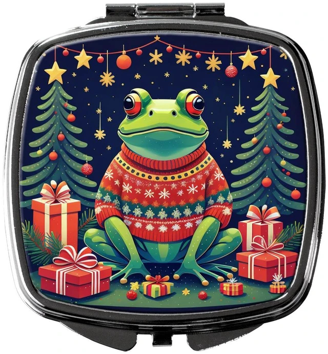 Main image of Frog Christmas Compact Mirror Decorative Travel Makeup Mirror for Women Girls Gifts Pocket Makeup Mirror Folding Handheld
