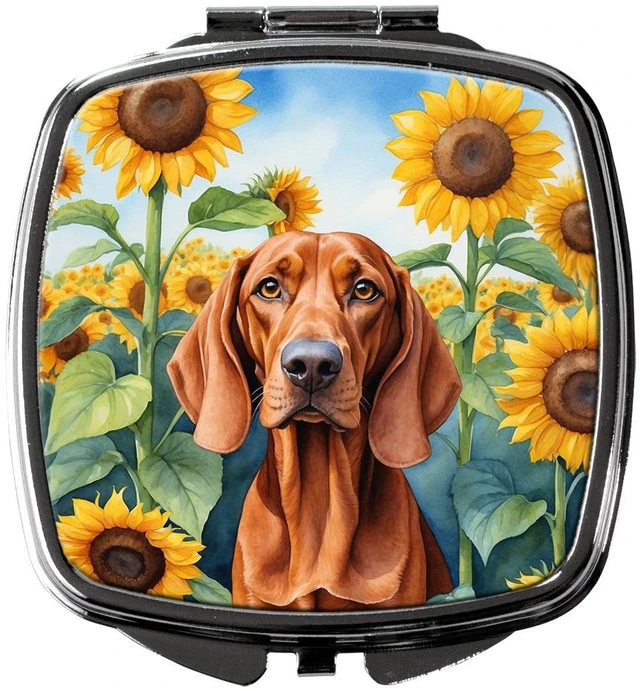 Main image of Redbone Coonhound in Sunflowers Compact Mirror Decorative Travel Makeup Mirror for Women Girls Gifts Pocket Makeup Mirror Folding Handheld