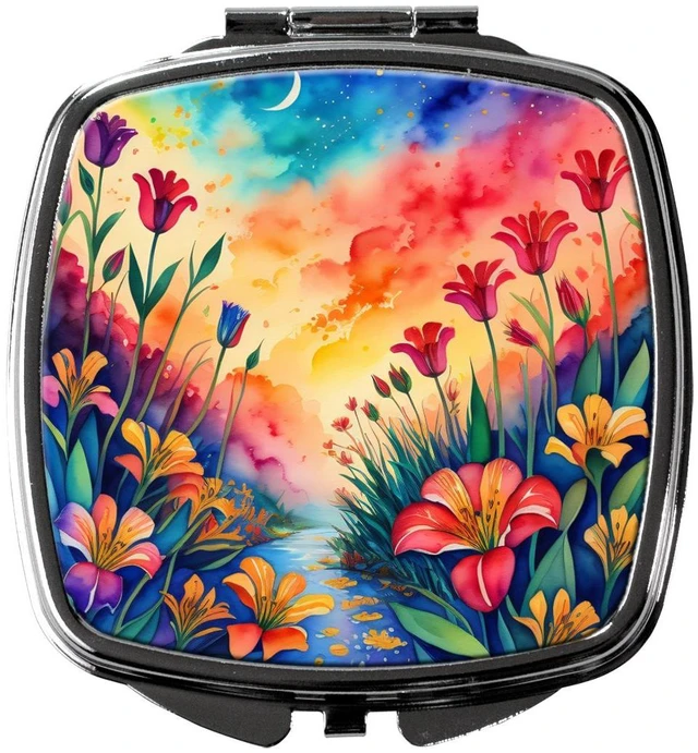 Main image of Colorful Alstroemerias Compact Mirror Decorative Travel Makeup Mirror for Women Girls Gifts Pocket Makeup Mirror Folding Handheld