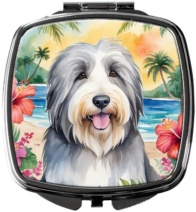 Main image of Bearded Collie Luau Compact Mirror Decorative Travel Makeup Mirror for Women Girls Gifts Pocket Makeup Mirror Folding Handheld