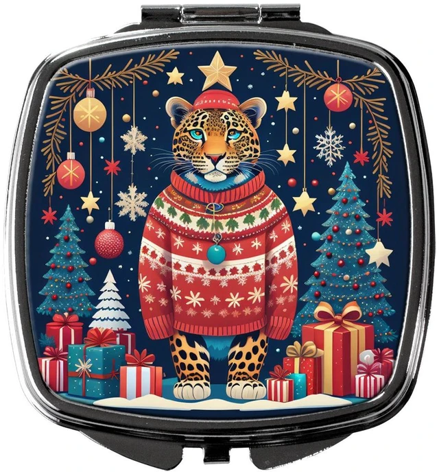 Main image of Leopard Christmas Compact Mirror Decorative Travel Makeup Mirror for Women Girls Gifts Pocket Makeup Mirror Folding Handheld