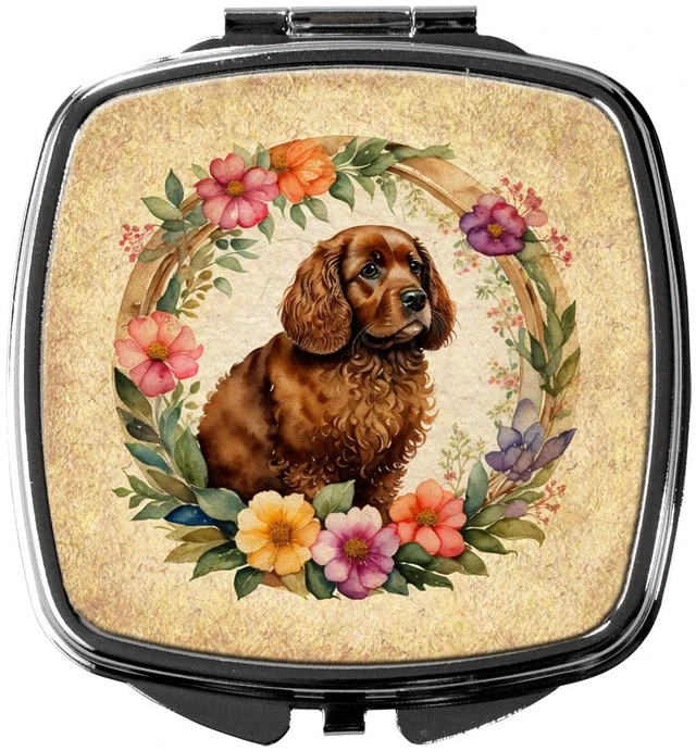Main image of American Water Spaniel and Flowers Compact Mirror Decorative Travel Makeup Mirror for Women Girls Gifts Pocket Makeup Mirror Folding Handheld