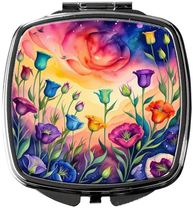 Main image of Colorful Lisianthus Compact Mirror Decorative Travel Makeup Mirror for Women Girls Gifts Pocket Makeup Mirror Folding Handheld