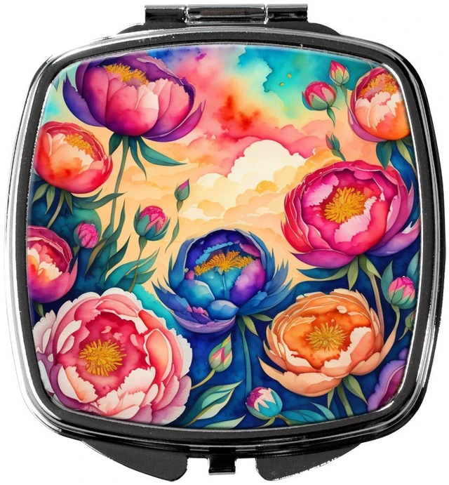 Main image of Colorful Peonies Compact Mirror Decorative Travel Makeup Mirror for Women Girls Gifts Pocket Makeup Mirror Folding Handheld