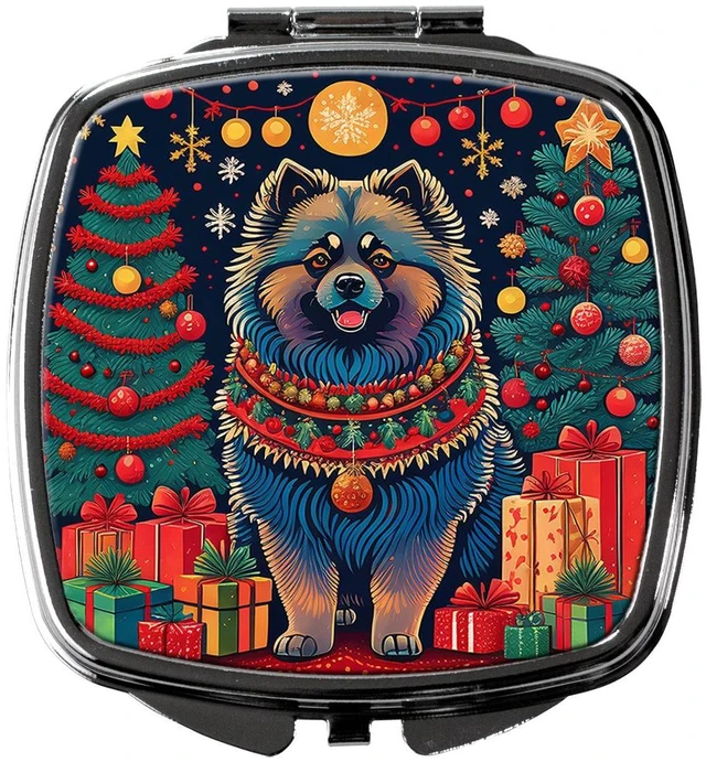 Main image of Keeshond Christmas Compact Mirror Decorative Travel Makeup Mirror for Women Girls Gifts Pocket Makeup Mirror Folding Handheld
