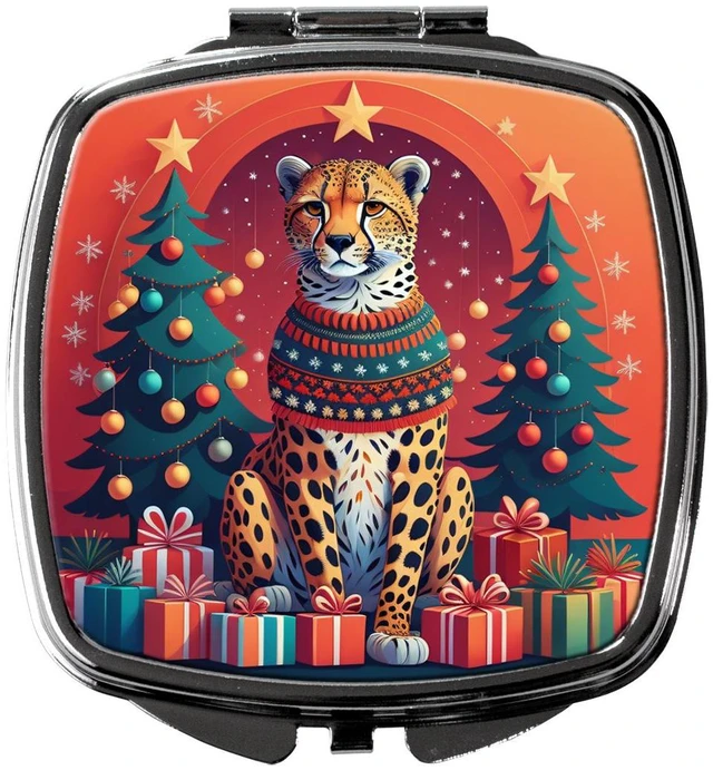Main image of Cheetah Christmas Compact Mirror Decorative Travel Makeup Mirror for Women Girls Gifts Pocket Makeup Mirror Folding Handheld