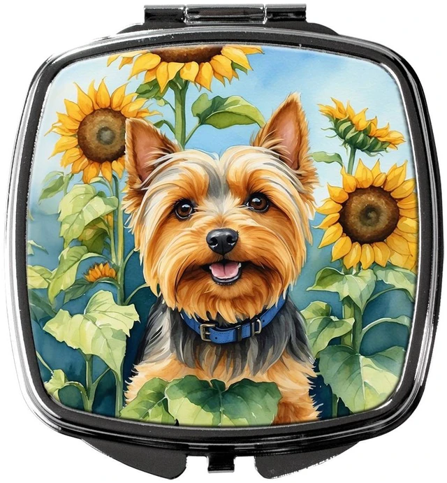 Main image of Silky Terrier in Sunflowers Compact Mirror Decorative Travel Makeup Mirror for Women Girls Gifts Pocket Makeup Mirror Folding Handheld