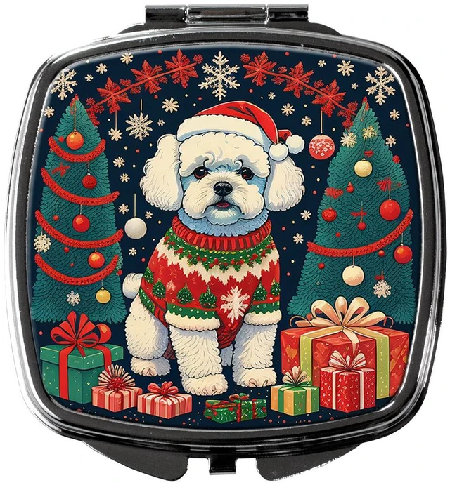 Main image of Bichon Frise Christmas Compact Mirror Decorative Travel Makeup Mirror for Women Girls Gifts Pocket Makeup Mirror Folding Handheld