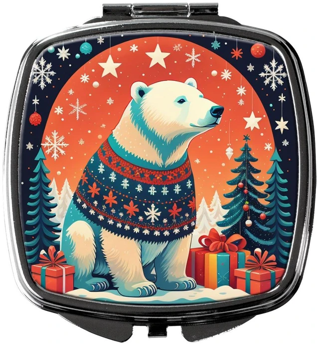 Main image of Polar Bear Christmas Compact Mirror Decorative Travel Makeup Mirror for Women Girls Gifts Pocket Makeup Mirror Folding Handheld