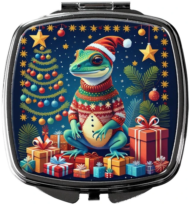 Main image of Gecko Christmas Compact Mirror Decorative Travel Makeup Mirror for Women Girls Gifts Pocket Makeup Mirror Folding Handheld