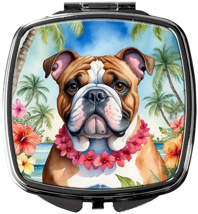 Main image of English Bulldog Luau Compact Mirror Decorative Travel Makeup Mirror for Women Girls Gifts Pocket Makeup Mirror Folding Handheld