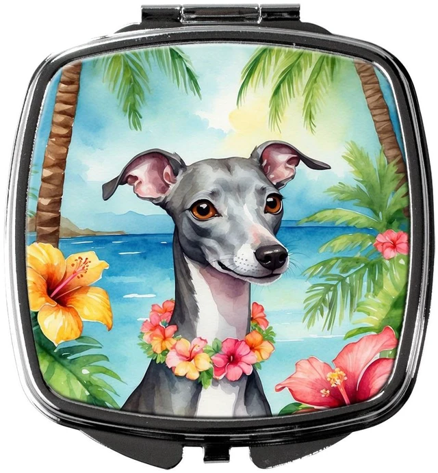 Main image of Italian Greyhound Luau Compact Mirror Decorative Travel Makeup Mirror for Women Girls Gifts Pocket Makeup Mirror Folding Handheld