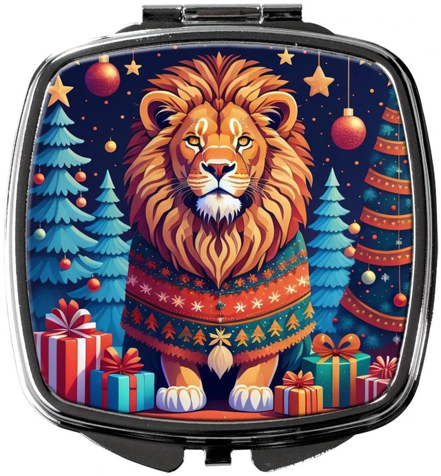 Main image of Lion Christmas Compact Mirror Decorative Travel Makeup Mirror for Women Girls Gifts Pocket Makeup Mirror Folding Handheld
