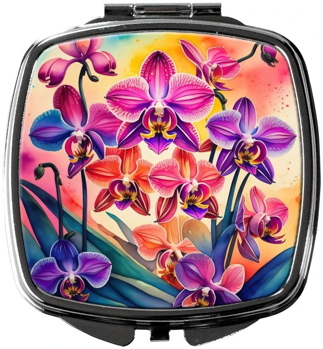 Main image of Colorful Orchids Compact Mirror Decorative Travel Makeup Mirror for Women Girls Gifts Pocket Makeup Mirror Folding Handheld